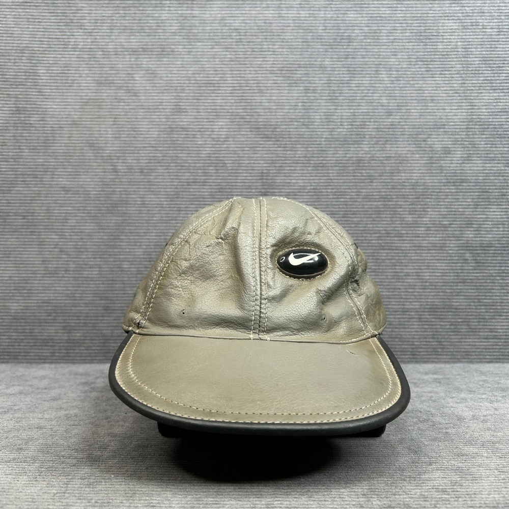 Nike Vintage Leather Baseball Cap Grey Adjustable Strapback Oval Swoosh Hat
